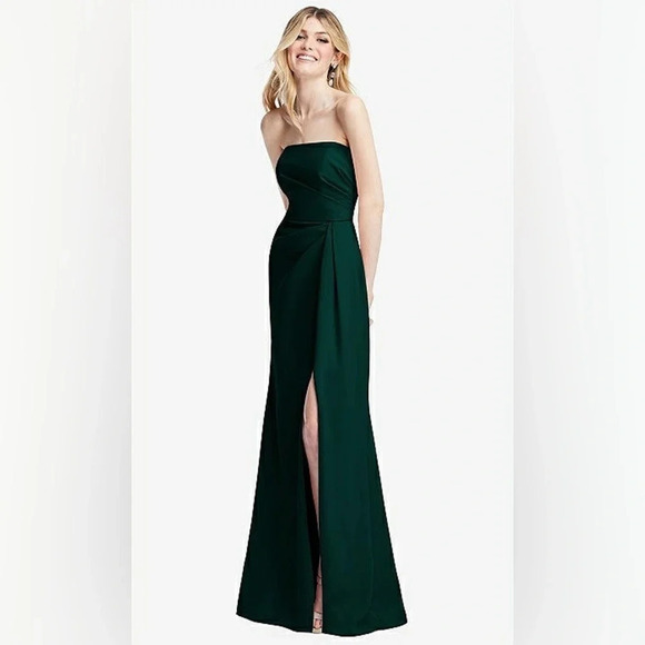NWOT After Six Strapless Pleated Faux Wrap Trumpet Gown in Evergreen, size 2 - Picture 5 of 12